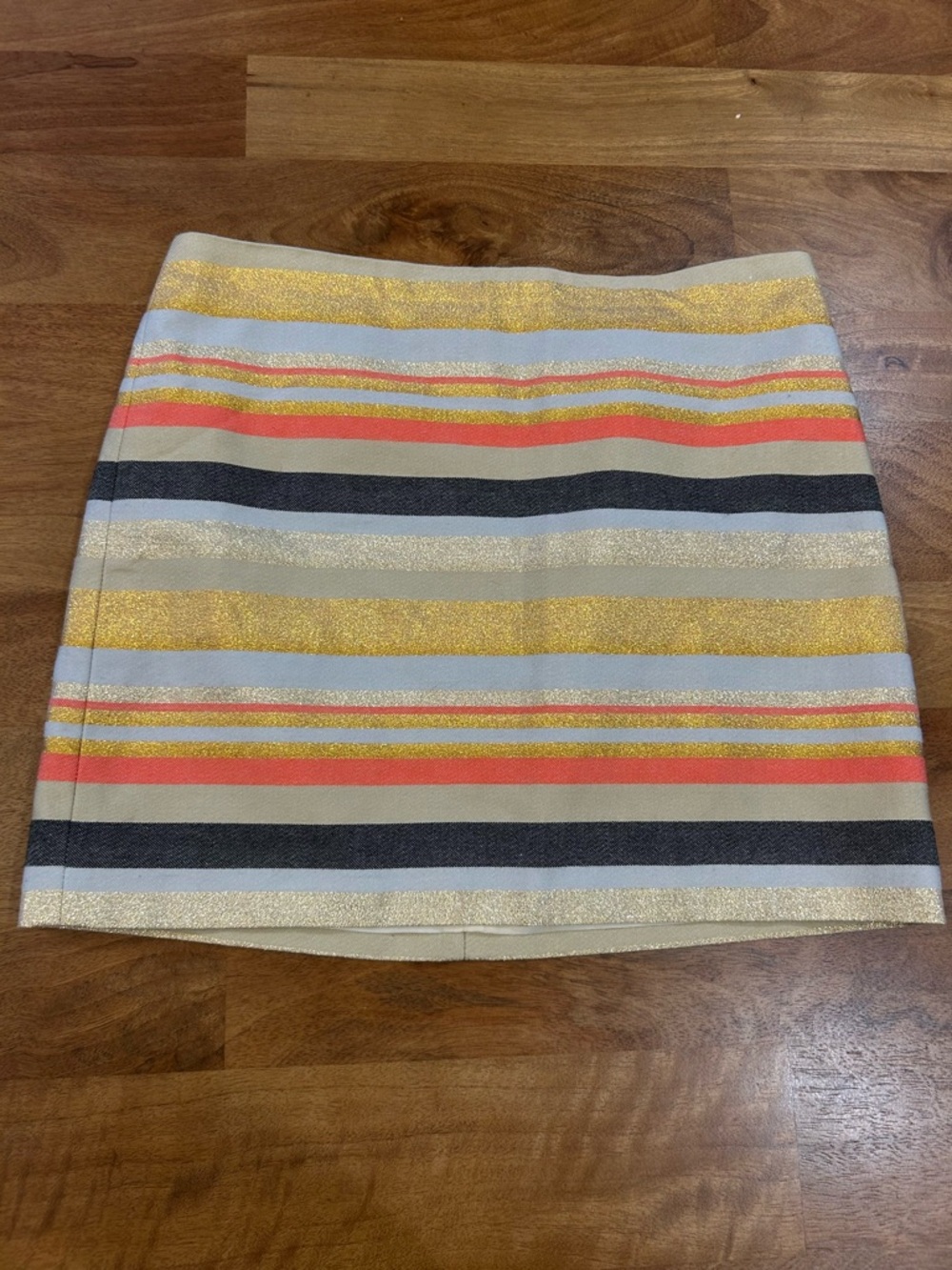 J. Crew Metallic Striped Mini Skirt in Gold, Coral & Blue Women’s Size 4